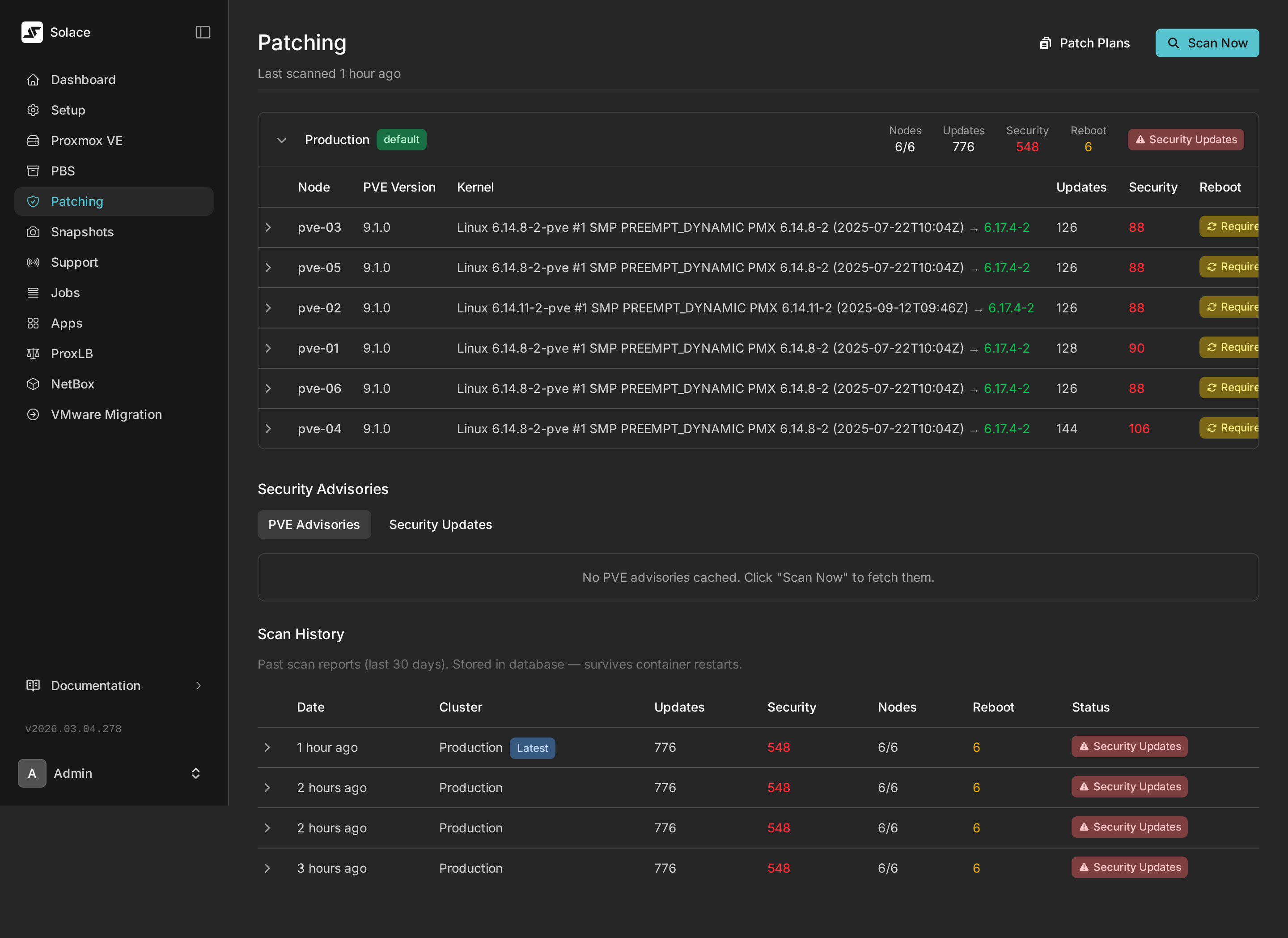 Security updates tab