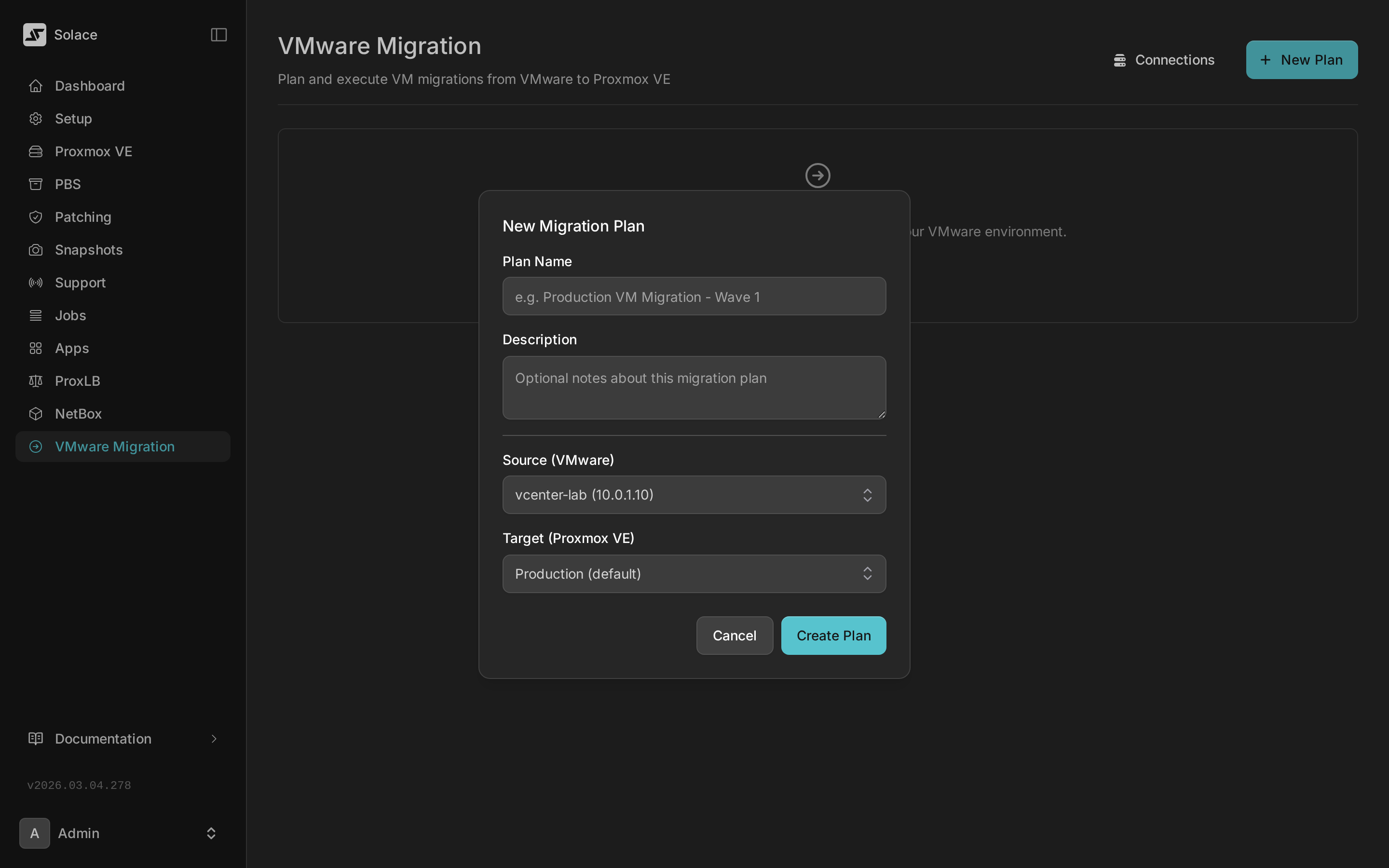 New migration plan modal