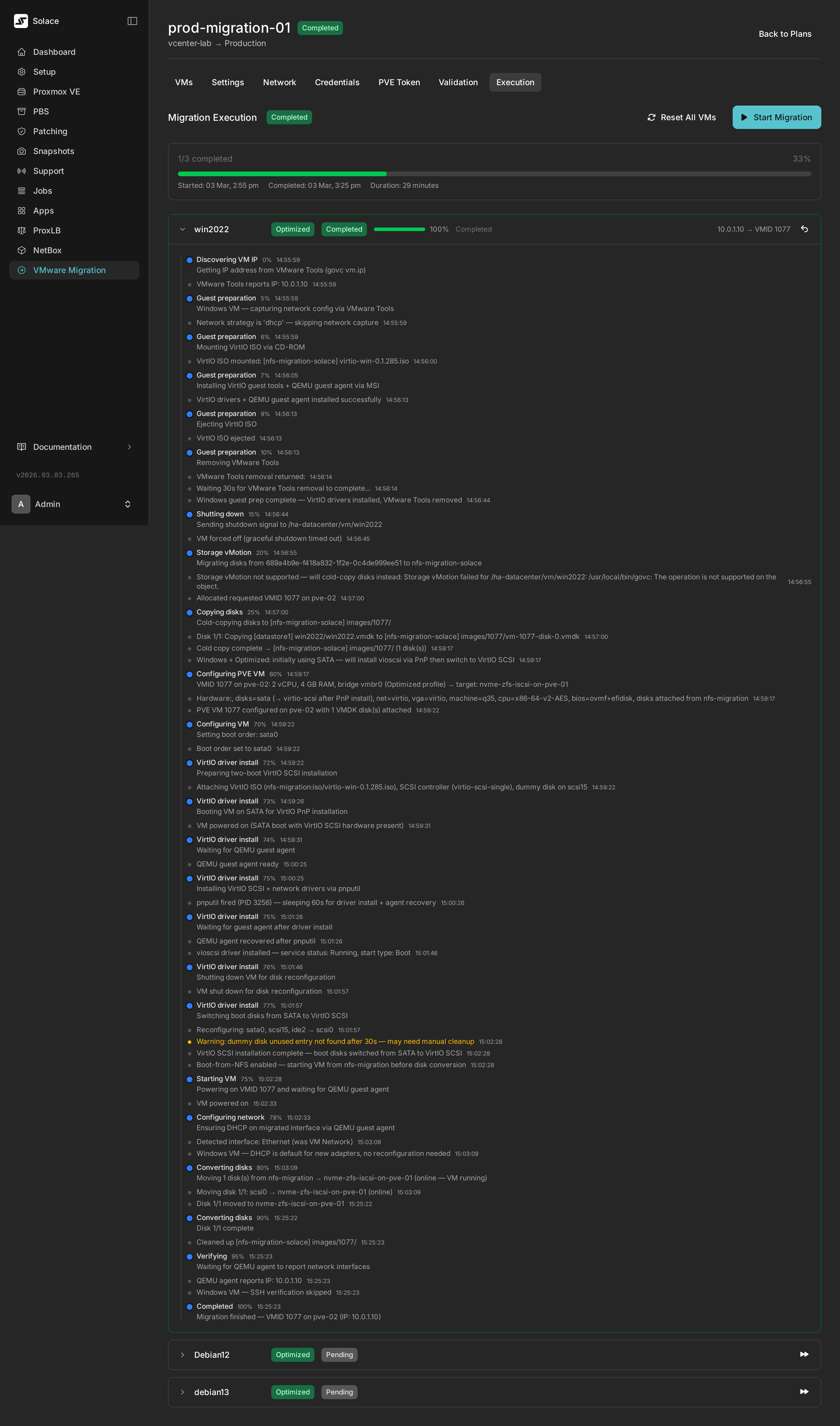 Migration execution detail